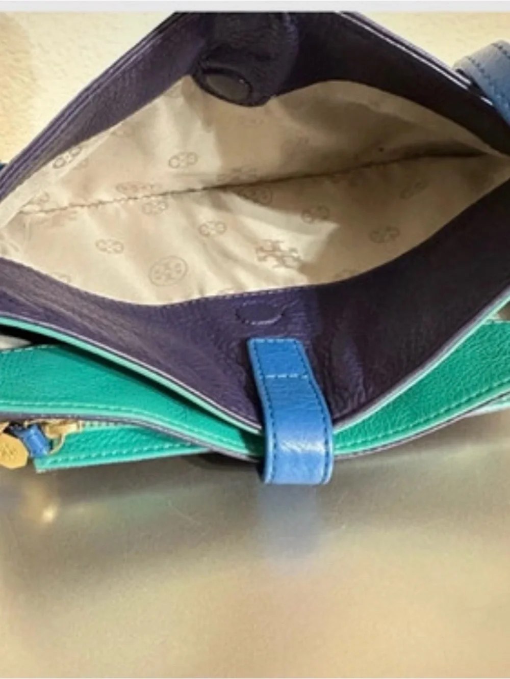 Tory Burch Two-Tone Navy and Bright Blue Leather Crossbody